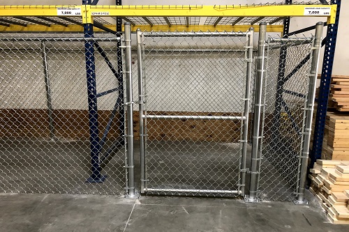 Interior warehouse chain link cages industrial inventory protection Chicago