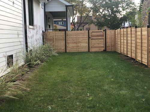Horizontal Cedar Metal Fence.